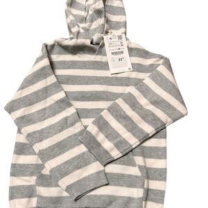 Zara Kids Gray and White Striped Hoodie